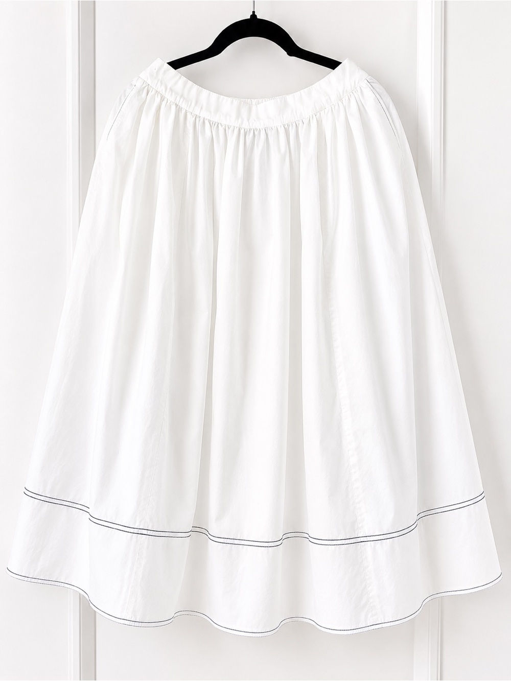 J. Crew White A-Line Cotton Skirt with Contrast Stitching